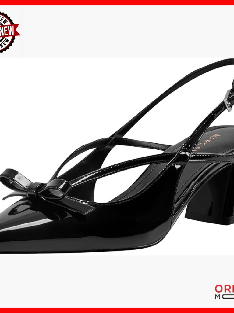 Pointy Toe Pumps With Block Heel And Slingback Strap